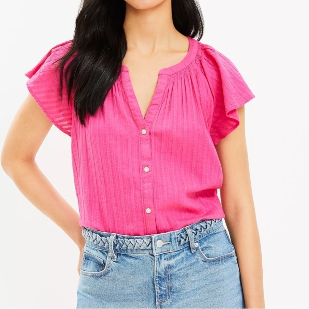 Loft NWT flutter sleeve hot pink top, XS